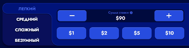 Уровни сложности панели игры
